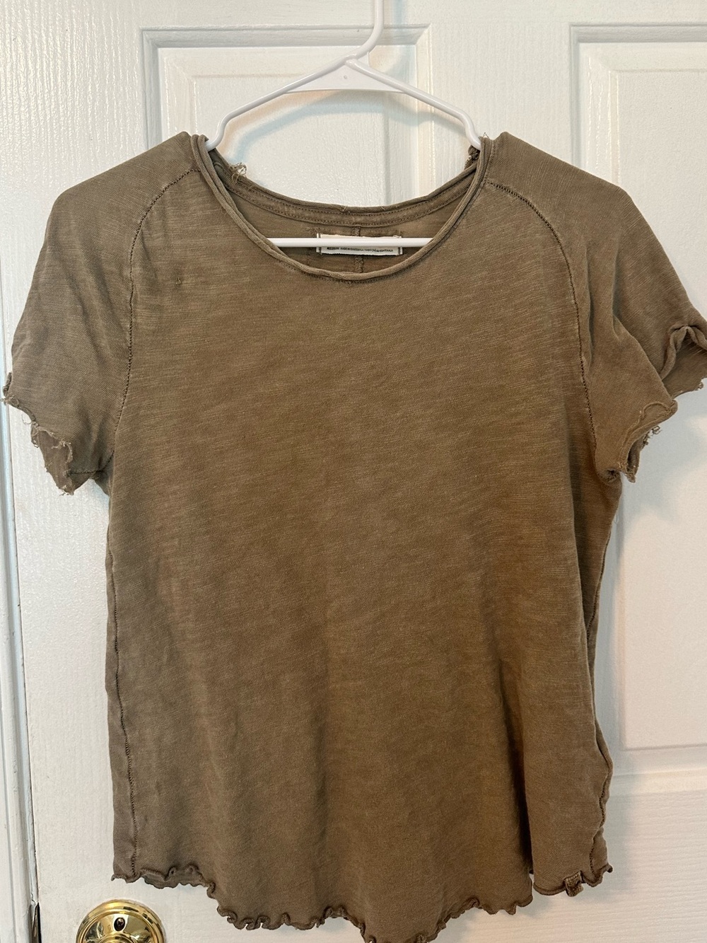 Free people Washed Olive Short Sleeve distressed Women's Top